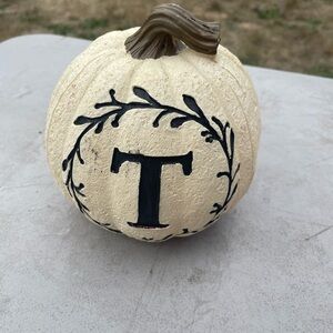 Decorative Cream Pumpkin with Black Lettering